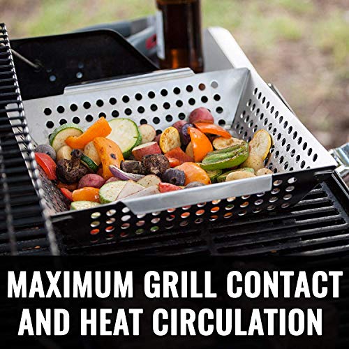 Large Vegetable Grill Basket for Outdoor Cooking - Heavy-Duty Stainless Steel
