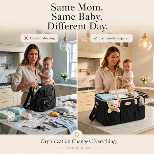 DOKUS & CO Large Collapsible Diaper Caddy Organizer for Baby Essentials & Travel