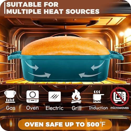 Teal Cast Iron Loaf Pan with Lid 9x5 Inch Bread Baking Pan - Articasting