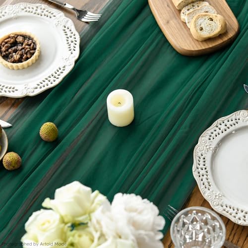 Artoid Mode Forest Green Gauze Table Runner 59 x 120 Inch for Holiday & Dining
