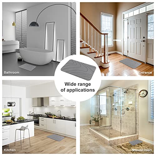 JUERLEN 2 Pack Diatomaceous Earth Shower Mats Grey 24x16 Inch NonSlip Fast-Drying