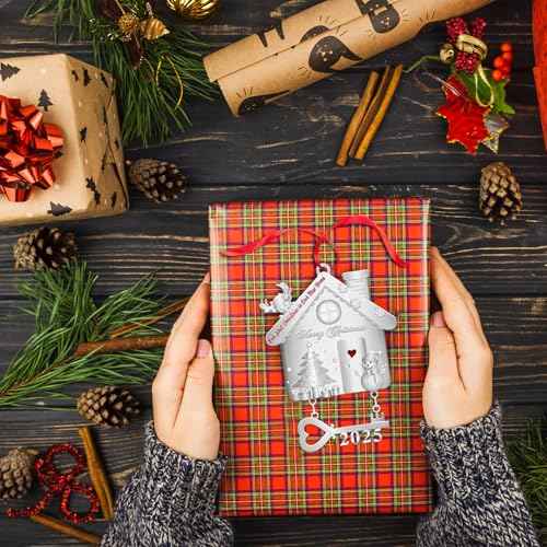 2025 Dated Our New Home Ornament-with Key Keepsake -Women Housewarming Presents for Women, Couple, Owners, Christmas Tree Housewarming Gifts Ideas Ornaments(First Christmas in Our New Home Ornament)
