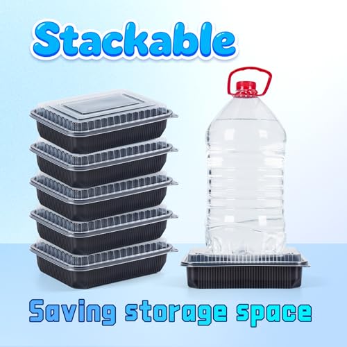 Leakproof Black 48 oz Meal Prep Container - Single Compartment, Jumbo Size, 40 Pack