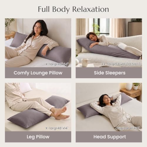 Weighted Body Pillow for Side Sleepers 54x18 Inches - Bamboo Grey - 10.5 lbs