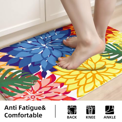 Arenarug Colorful Cushioned Anti-Fatigue Kitchen Mats 2-Piece Set, Waterproof & Non-Slip, 17.3x28 & 17.3x47 Inches