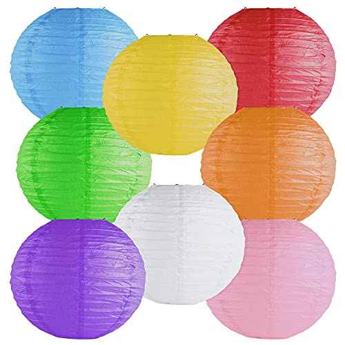 Super Z Outlet 8" Colorful Assorted Chinese/Japanese Hanging Paper Lanterns Metal Frame for Home Lamps, Party, Event Decoration (8 Pack)