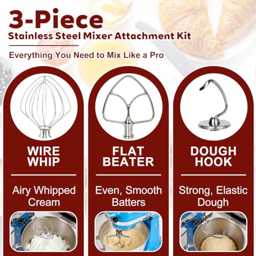 Mttobo 3-Piece Stainless Steel Mixer Attachment Set for KitchenAid 4.5 & 5 QT