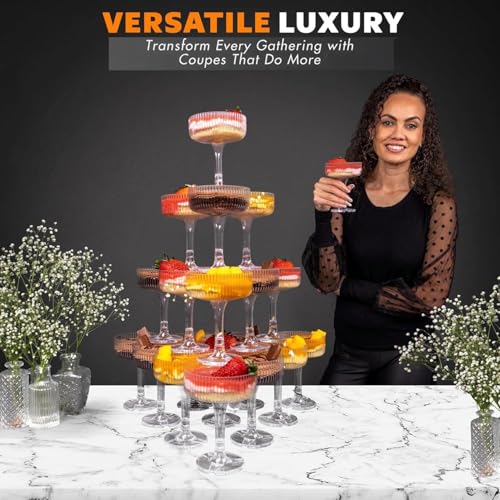Ksestor 21-Piece Clear Plastic Champagne Tower Set - 7oz Coupes for Celebrations