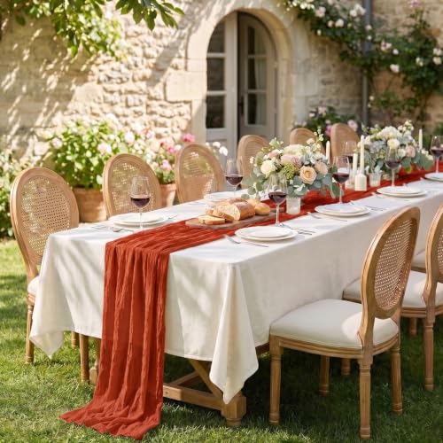Goodluck Burnt Orange 6-Pack 35x120in Cheesecloth Table Runner - 10ft Terracotta Gauze