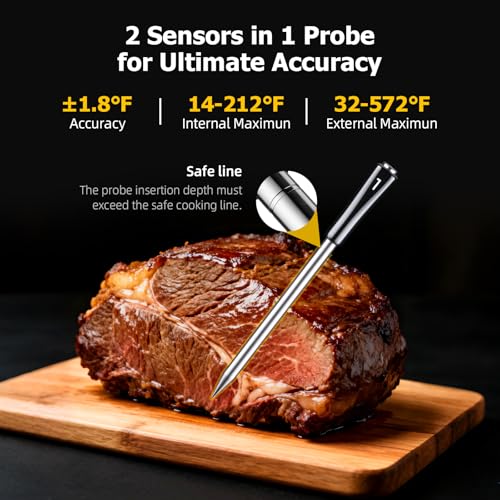 Wireless Meat Thermometer with App Control & 4 Probes for Grill Oven BBQ