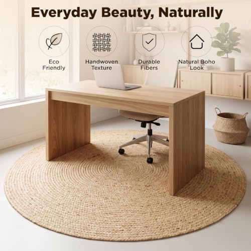 Natural Jute Braided Round Area Rug - 5 Feet Farmhouse Woven Rug