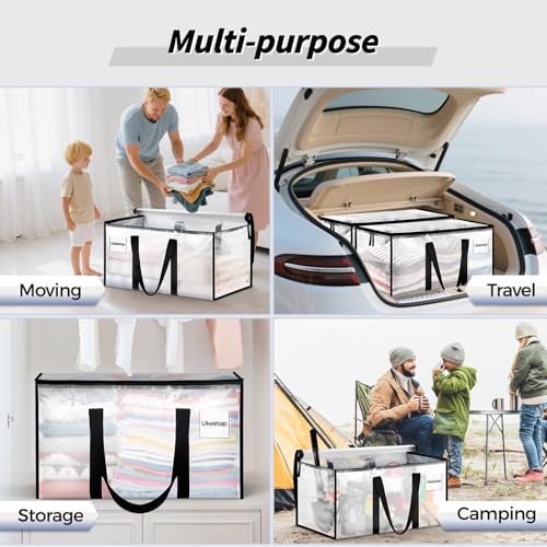 8 Pack Extra Large Heavy Duty Moving Bags, Black Storage Bins with Lids, Reinforced Handles & Heavy-Duty Zippers Moving Boxes Storage Bags Totes for Clothes Packing, Dorms, College Supplies, Black