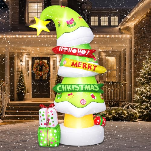 6 FT Christmas Outdoor Inflatable Decorations, Blow Up Tree with LED
