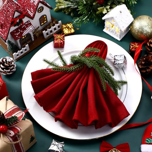 6 Pcs Christmas Napkin Rings Wreath Napkin Holder Red Berry - Gandeer