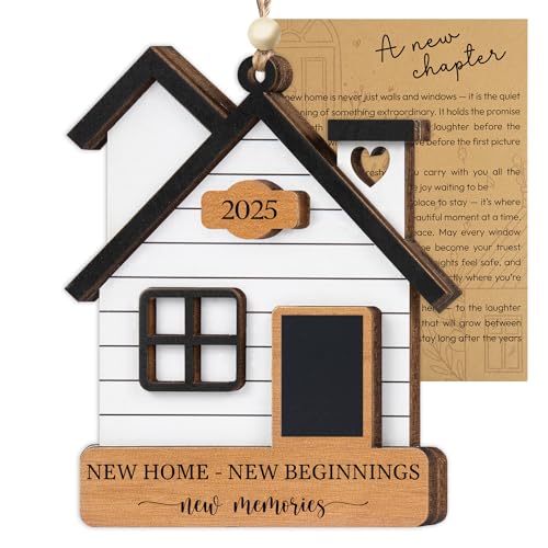 New Home Ornament 2025 with Card, Housewarming Gifts New Home Gift Ideas, House Warming Closing Gifts for Buyers, Women, Couple, First Christmas House Decor (Wood)