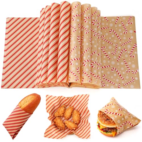 Maitys 100 Sheets Christmas Wax Paper for Food Candy Cane Wrapping - Classic