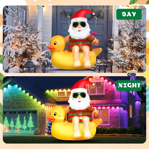 EYOYDE Christmas Inflatable Santa on Duck Outdoor Decor 4.5ft with LED Lights