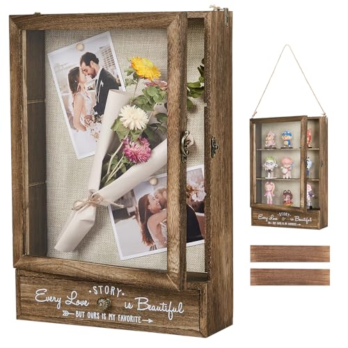 AW Bridal 11x16 Brown Shadow Box Frame with Removable Shelves & Drawers, Love Story Edition