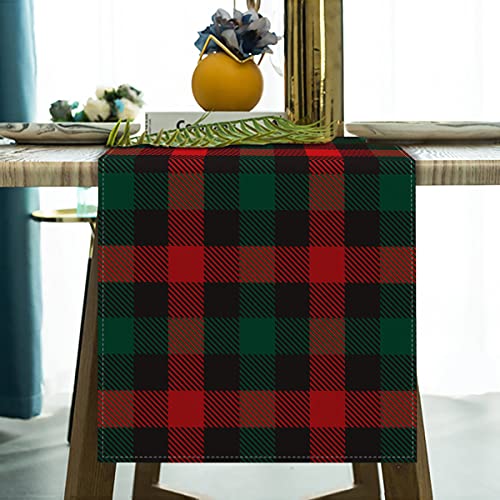 Rainlemon Christmas Buffalo Check Plaid Table Runner Linen Red Green