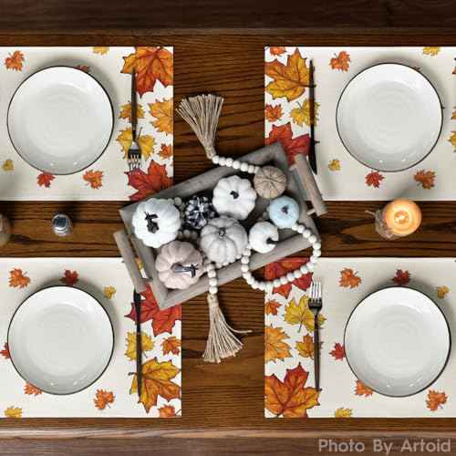 Artoid Mode Maple Leaves Fall Placemats Set of 4, 12x18 Inch Thanksgiving Seasonal Table Mats for Party Kitchen Dining Decoration