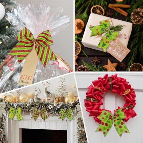 12 Pcs Christmas Bow Decorations - Glitter Red, White, Green Holiday Gift Wrap & Tree Ornaments