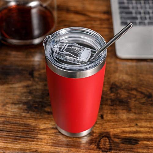 COMOOO 20oz Double Wall Vacuum Insulated Tumbler Red - 12 Pack with Splash Lid & Straws