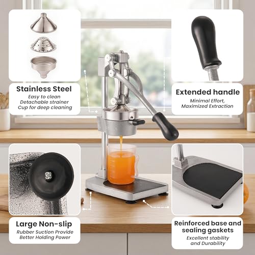 Manual Cast Iron Citrus Juicer for Oranges Pomegranates - Hand Press