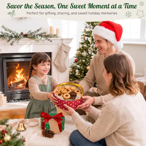 3 Pack Christmas Cookie Tins with Lids - Nesting Metal Storage Containers with Parchment Sheets