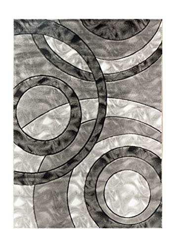 Modern Grey Black Area Rug 5x7 Circle Geometric Soft Hand Carved Floor Carpet