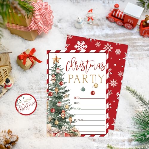 Whaline Red Stripe Christmas Invitations 5x7 with Envelopes, 25 Sets