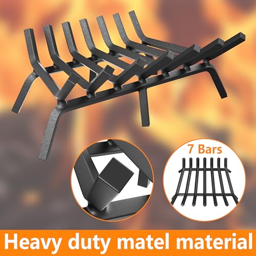 24 Inch Fireplace Grate - Heavy Duty Solid Steel Log Holder for Indoor & Outdoor Fireplaces