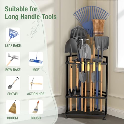 Garden Tool Organizer Metal Corner Rack for Long-Handled Tools & Brooms - Black Triangular