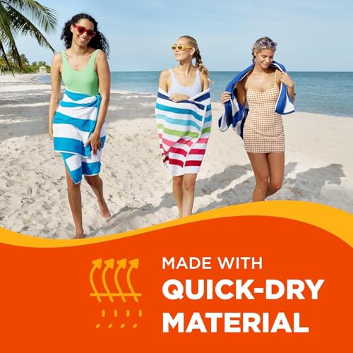 Ben Kaufman 6 Pack Oversized Striped Cotton Beach Towels - Soft, Absorbent, Quick-Drying for Adults & Kids