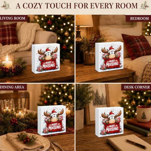 Funny Reindeer Christmas Decor, Merry Moosemas Wooden Sign Decorations
