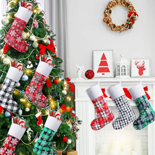 Tatuo 8-Pack Christmas Stockings 15in Buffalo Plaid Fireplace Decor