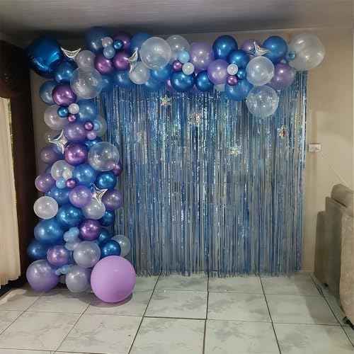 Winter Snowflake Balloons, 60 Packs 12 Inch Metallic Purple Blue White Silver Balloon with Confetti Balloon for Birthday Party Baby Shower Christmas Winter Wonderland Party Decoration
