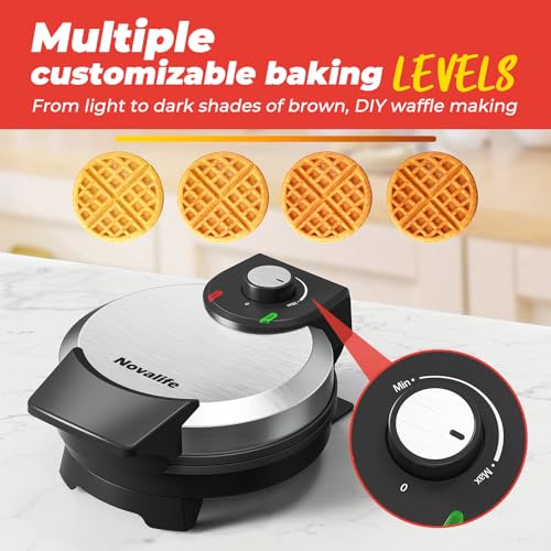 Novalife Black 7-Inch Round Classic Belgian Waffle Maker with Adjustable Browning Control