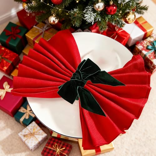 6pcs Green Velvet Bow Napkin Rings,Christmas New Year Table Decor