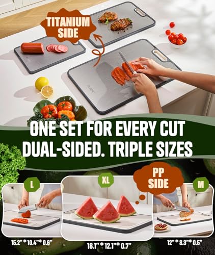 REZEND Titanium Dual-Sided Cutting Board Set of 3 - Hygienic, Non-Toxic Kitchen Prep