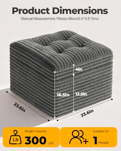 Dark Gray 23.6in Corduroy Pouf Ottoman Floor Seat & Footrest — Plush Support