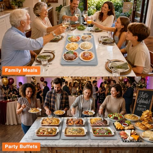 Food Warming Mat 24x15 Inch with Rapid Full Surface Heating and Temperature Control - Gray, Large Size