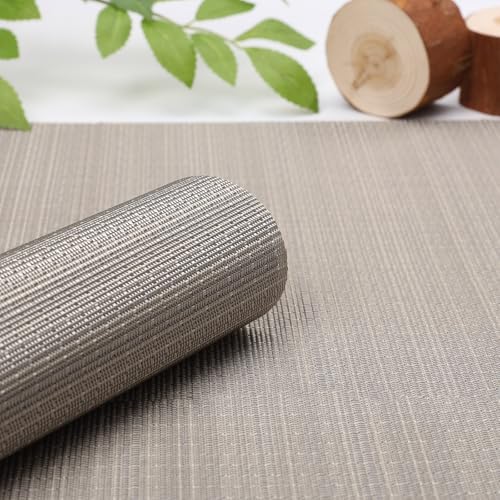 Myir JUN Golden Silver Placemats Set of 8 - 17 x 12 inch PVC, Non-Slip & Easy-Clean