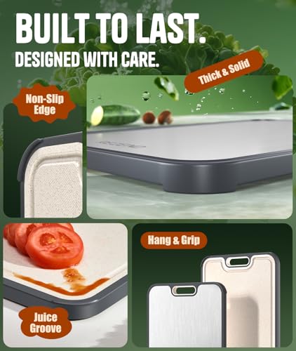 REZEND Titanium Dual-Sided Cutting Board Set of 3 - Hygienic, Non-Toxic Kitchen Prep