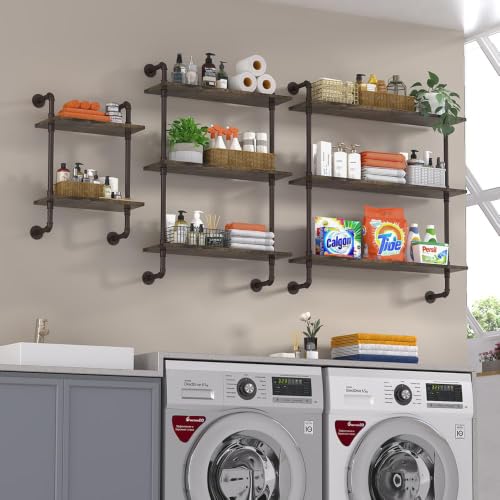 Helsin 24-inch Rustic Industrial Pipe Shelf 3-Tier Wall Storage & Display