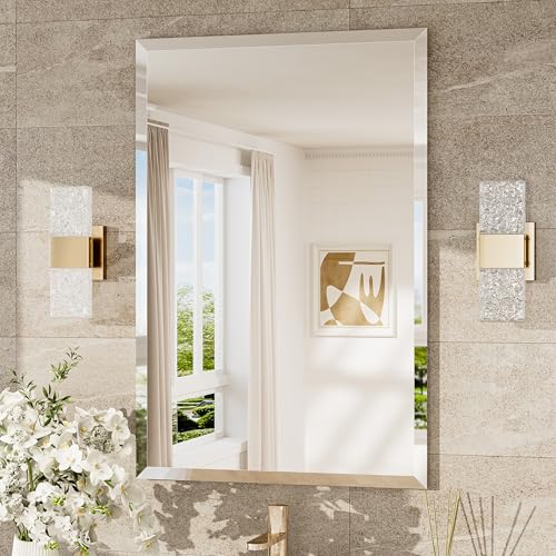 Frameless Bathroom Vanity Mirror 24x36 in Beveled Edge - TokeShimi, Horizontal & Vertical Mount