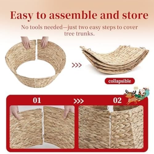 Woven 24 Inch Christmas Tree Collar for 4-7ft Trees - Handwoven Rattan Decor