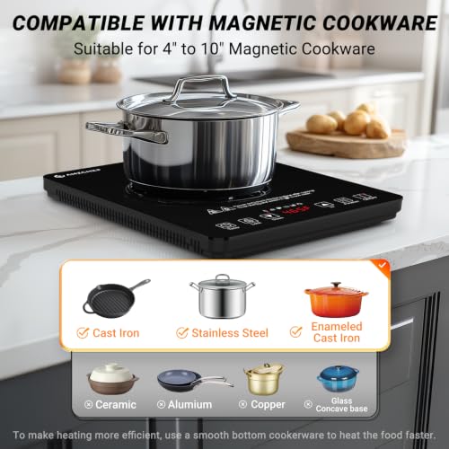 Portable Induction Cooktop 1800W with 20 Power & Temperature Levels, Touchscreen