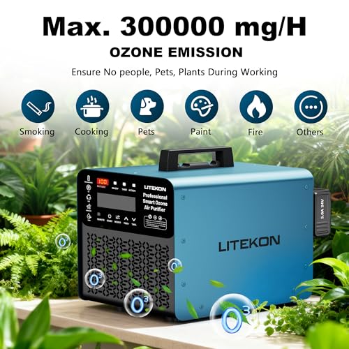 Cordless Ozone Generator with Dual 5000mAh Batteries & Remote, Large Space Odor Remover