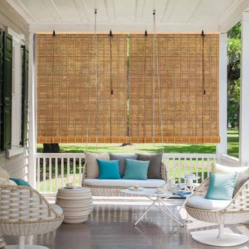 Vteyeya Bamboo Roller Shade 60"W x 72"H Outdoor Blinds for Porch & Window Privacy