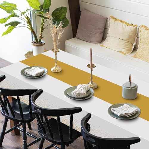 3 Pack 2in1 Disposable Plastic Tablecloths 54" x 108" White and Gold Dot Party Table Cloth Rectangle Table Cover for Wedding Birthday Baby Shower Anniversary Christmas New Year Party Decorations